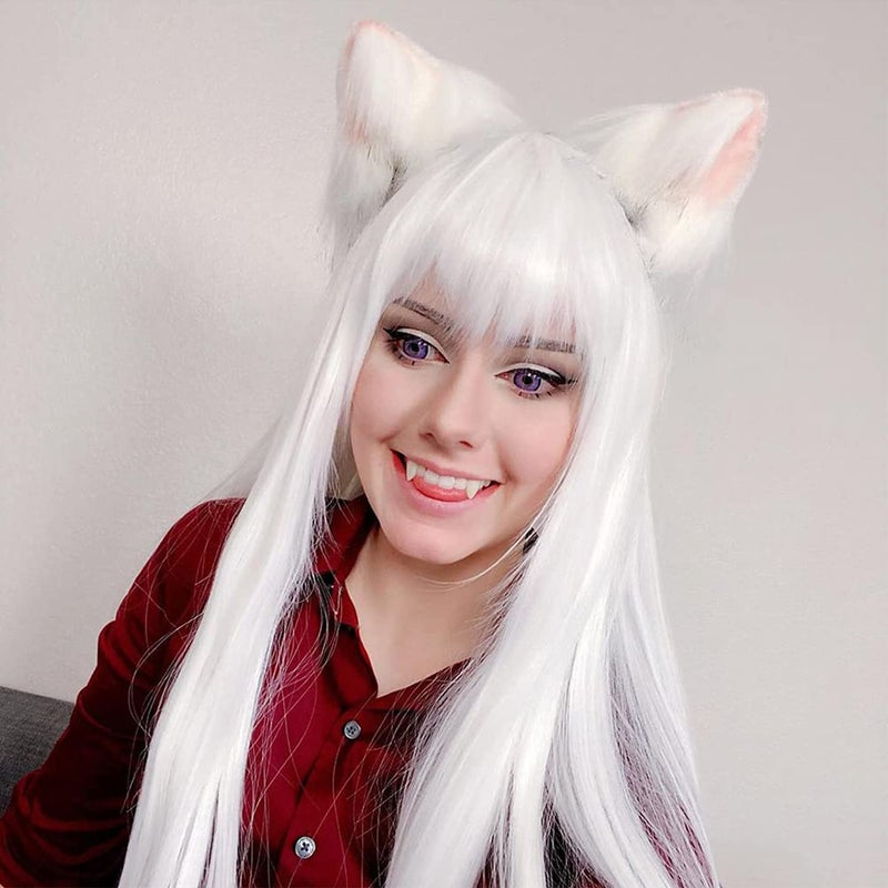 Netgo White Wig with Bangs, Long Straight White Wig for Women, 27 Inch Heat Resistant Synthetic Womens Hair Wigs for Cosplay Party Halloween - Image 5